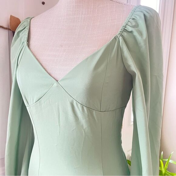 Kendall & Kylie Bustier Slit Satin Women's Mini Dress Sage Green (Size XS) - Picture 8 of 12